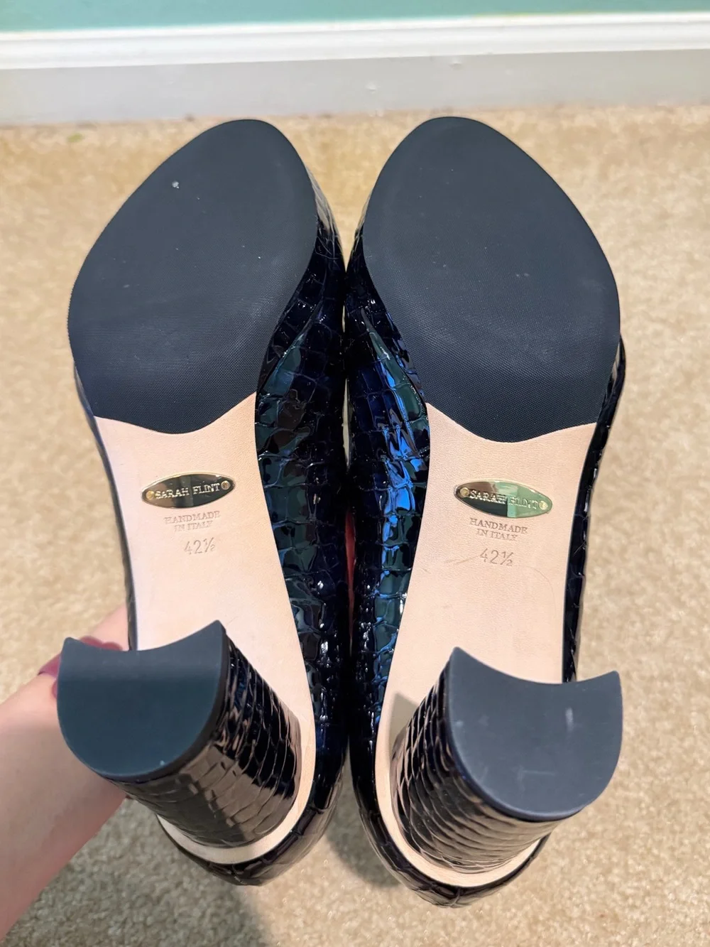 Sarah Flint Perfect Mary Jane Platform 85 Navy Patent Croc Embossed EU 42.5